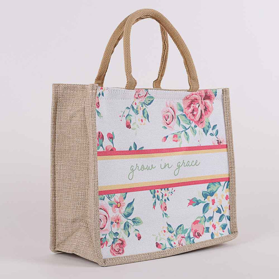 Tote-Grow In Grace-Floral W/Zipper Closure (13.6" X 4.55" X 10.65")
