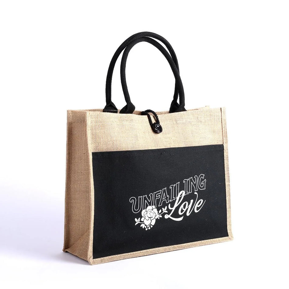 JUTE TOTE BAG  UNFAILING LOVE   17x13.5x6