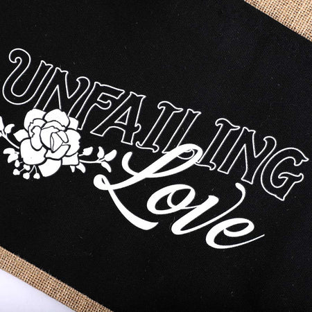 JUTE TOTE BAG  UNFAILING LOVE   17x13.5x6