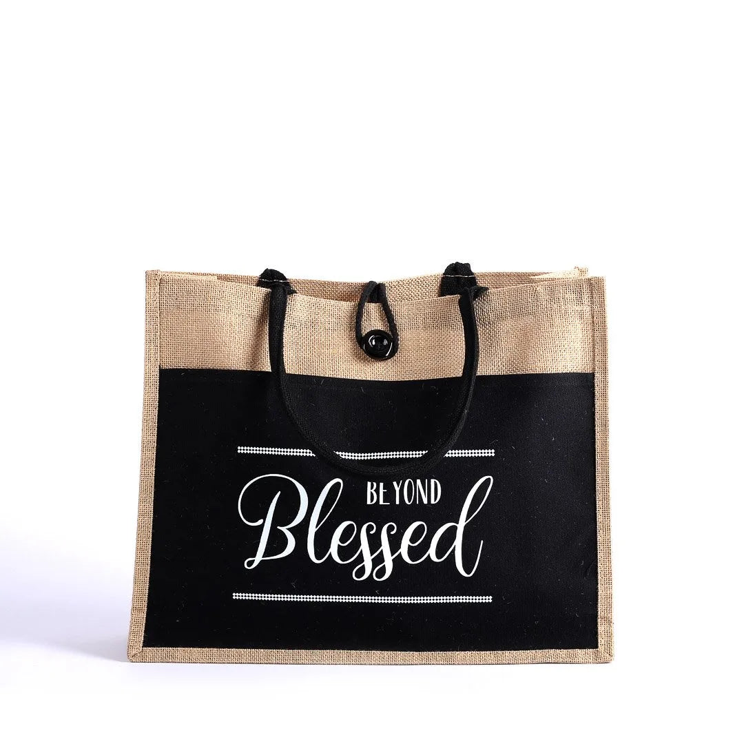 JUTE TOTE BAG BLESSED 17x13.5x6