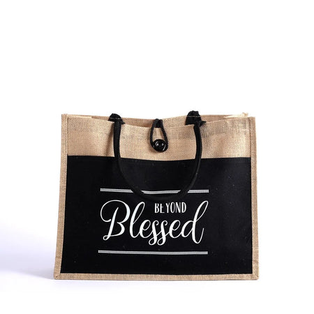 JUTE TOTE BAG BLESSED 17x13.5x6