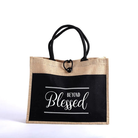 JUTE TOTE BAG BLESSED 17x13.5x6