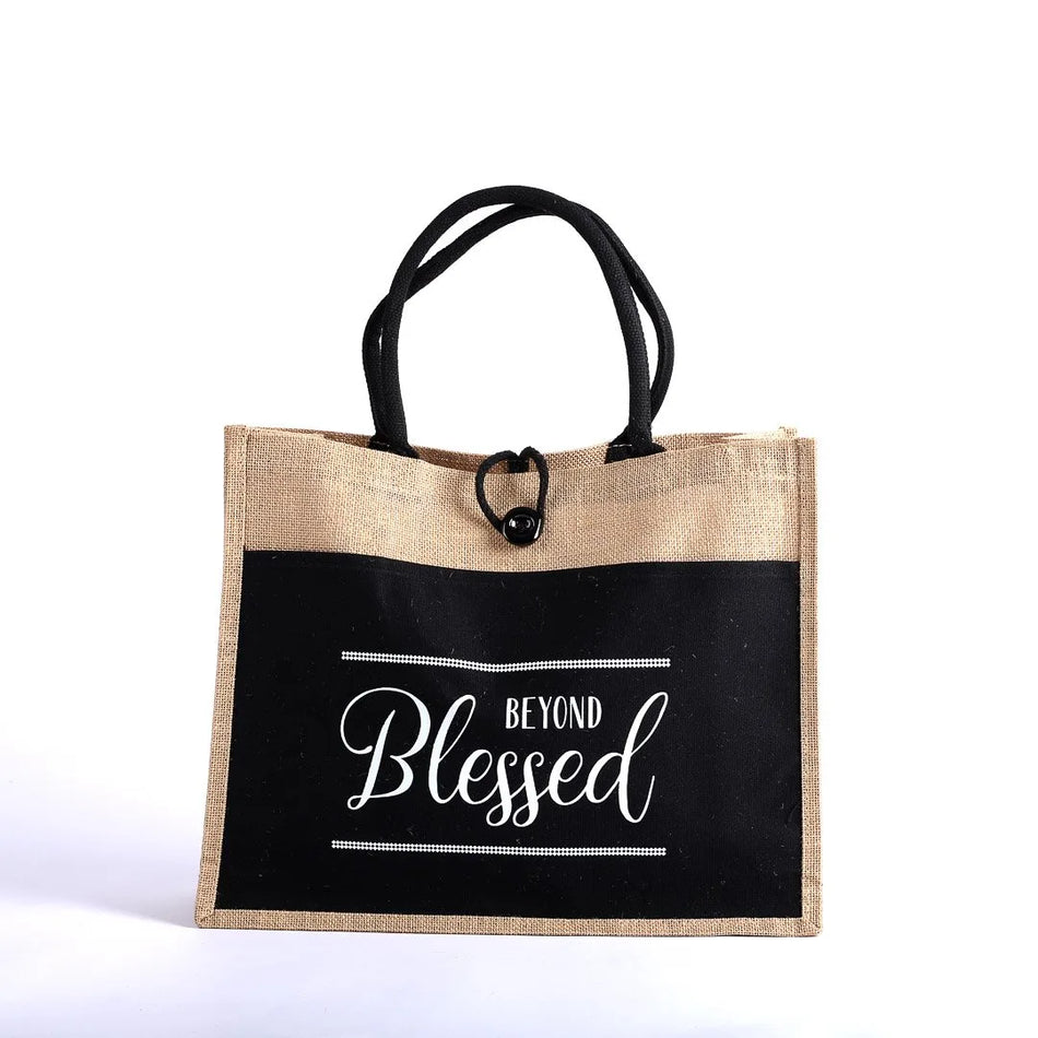 JUTE TOTE BAG BLESSED 17x13.5x6