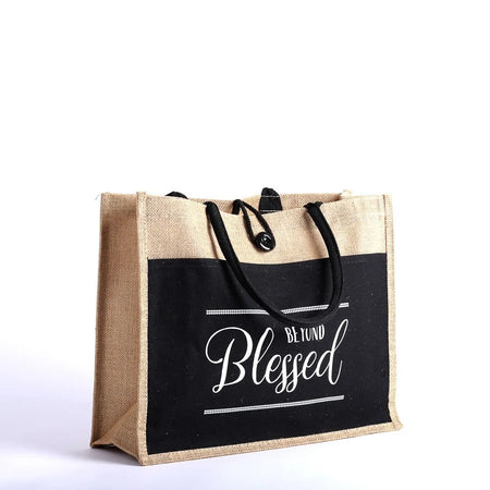 JUTE TOTE BAG BLESSED 17x13.5x6