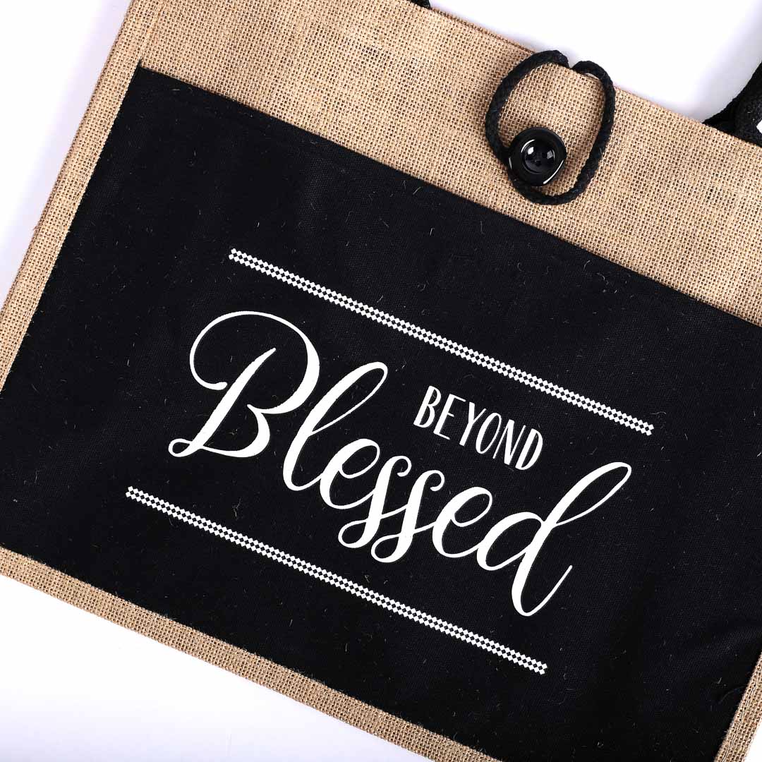 JUTE TOTE BAG BLESSED 17x13.5x6