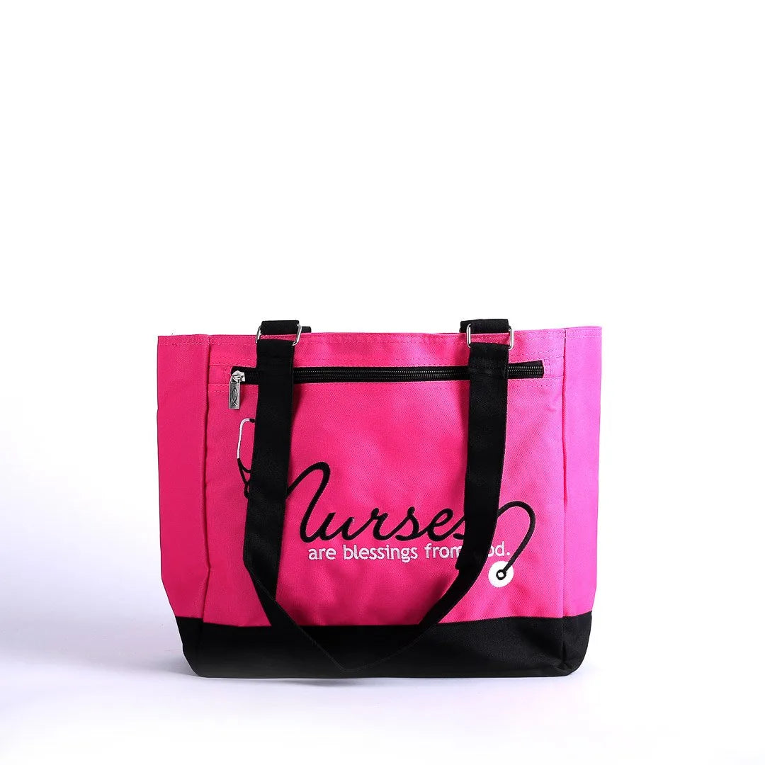 TOTE CANVAS NURSES ARE BLESSINGS MAGENTA