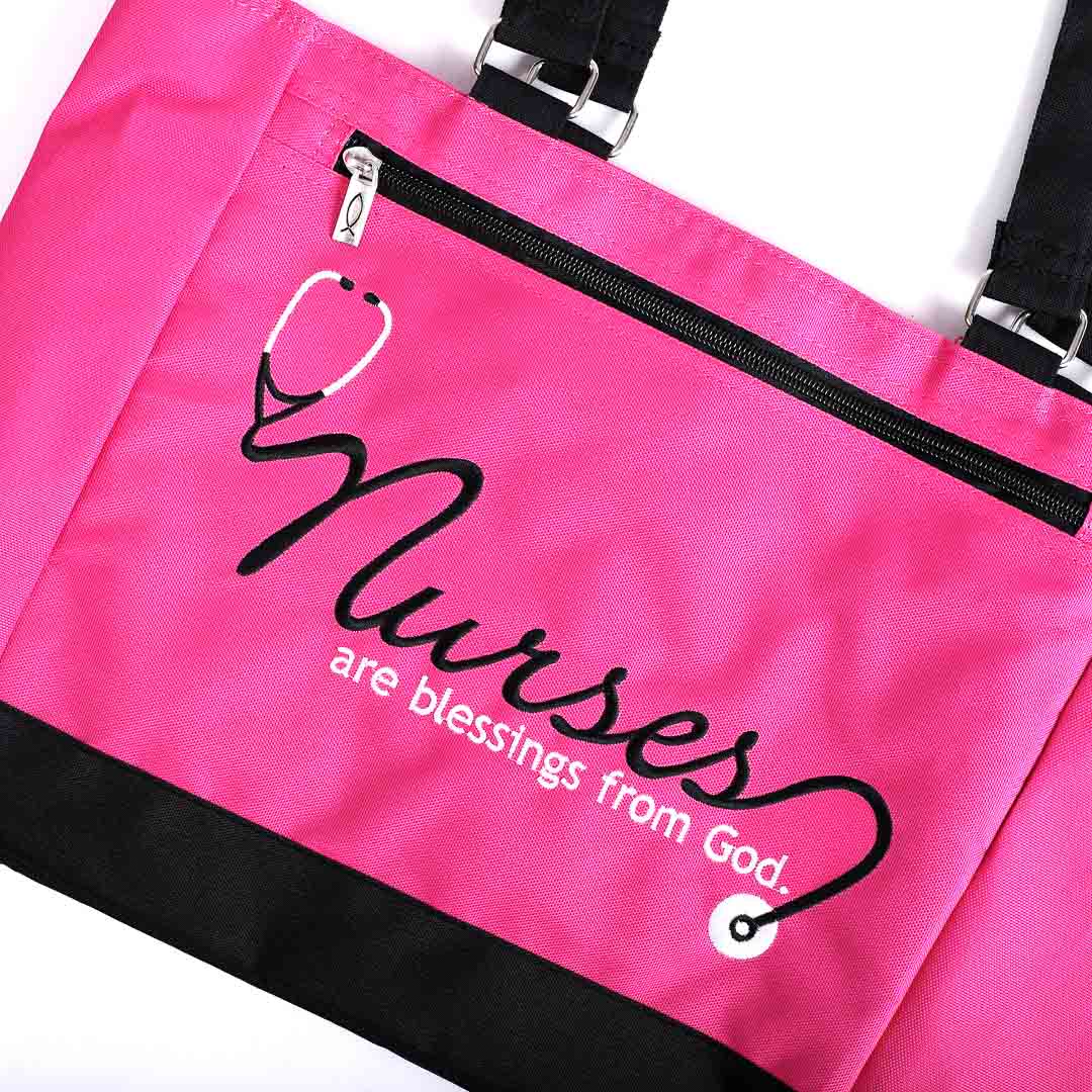 TOTE CANVAS NURSES ARE BLESSINGS MAGENTA