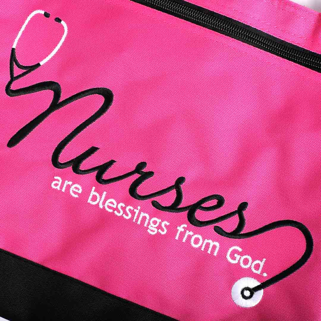 TOTE CANVAS NURSES ARE BLESSINGS MAGENTA