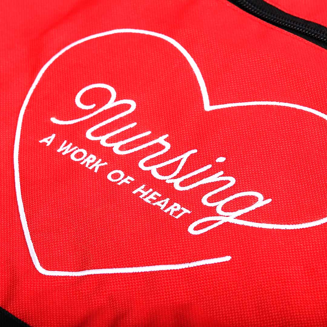 TOTE CANVAS NURSING IS A WORK OF HEART RED