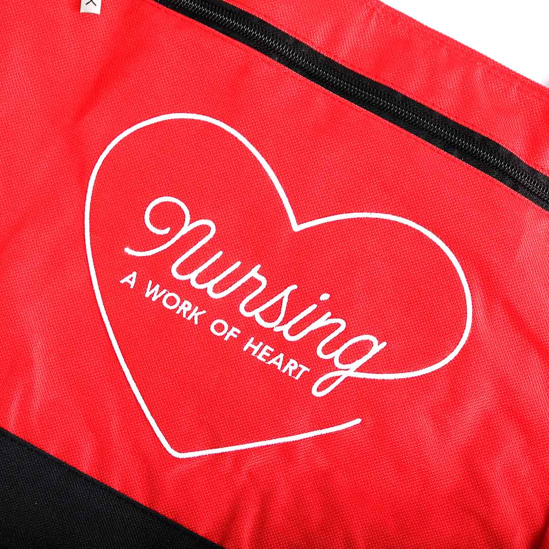TOTE CANVAS NURSING IS A WORK OF HEART RED
