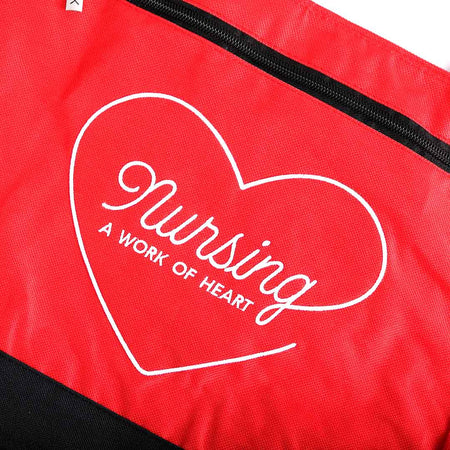 TOTE CANVAS NURSING IS A WORK OF HEART RED