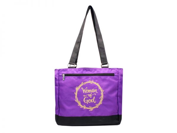 Purple Canvas Tote – Woman Of God – Gold Embroidery