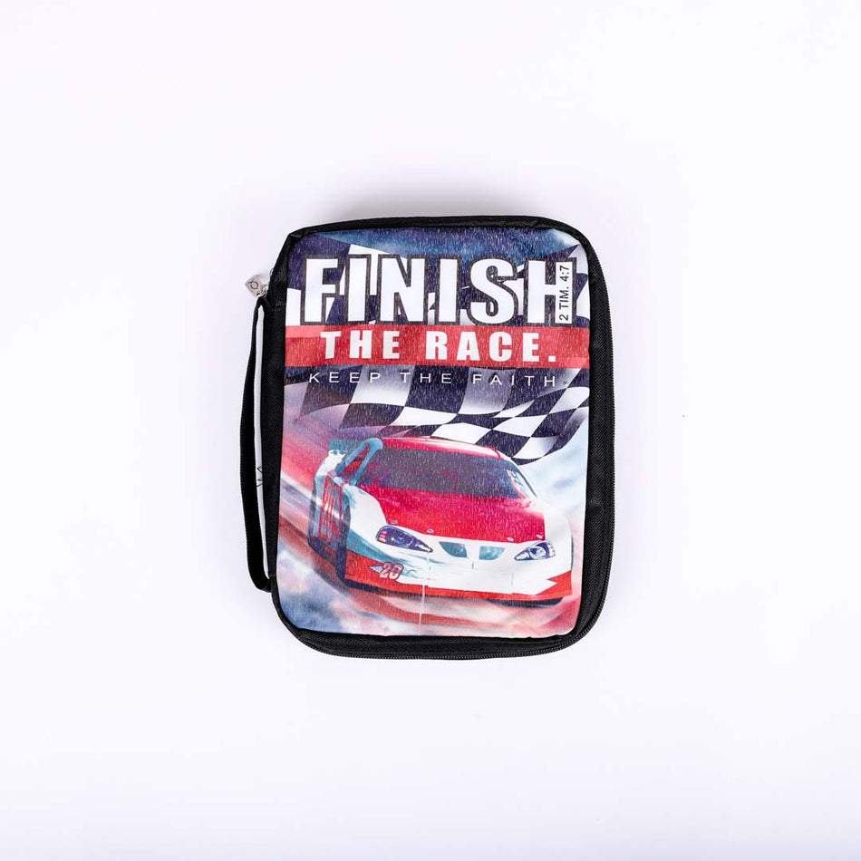 Bible Cover Microfiber Black Race Car(Finish The Race) L
