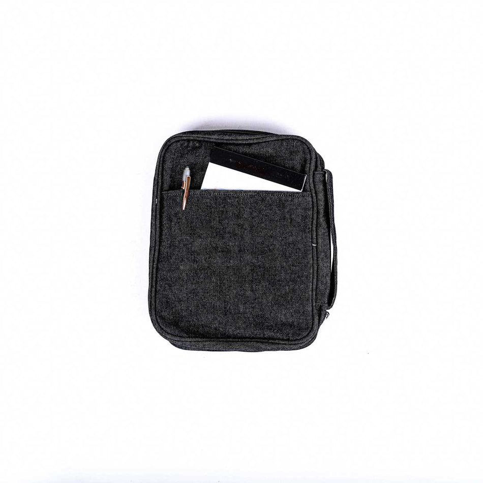 Cross Canvas Bible Cover with Grommet Handle | Black Scripture Carrying Case | Multiple Sizes
