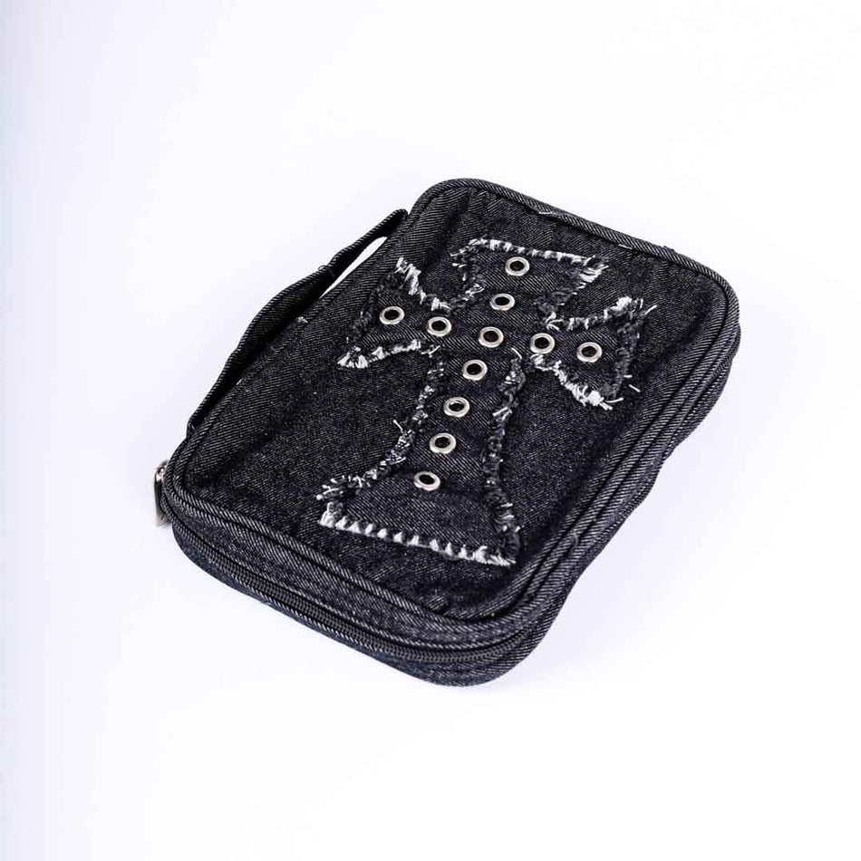 Cross Canvas Bible Cover with Grommet Handle - Black Scripture Carrying Case - Multiple Sizes, product view 2