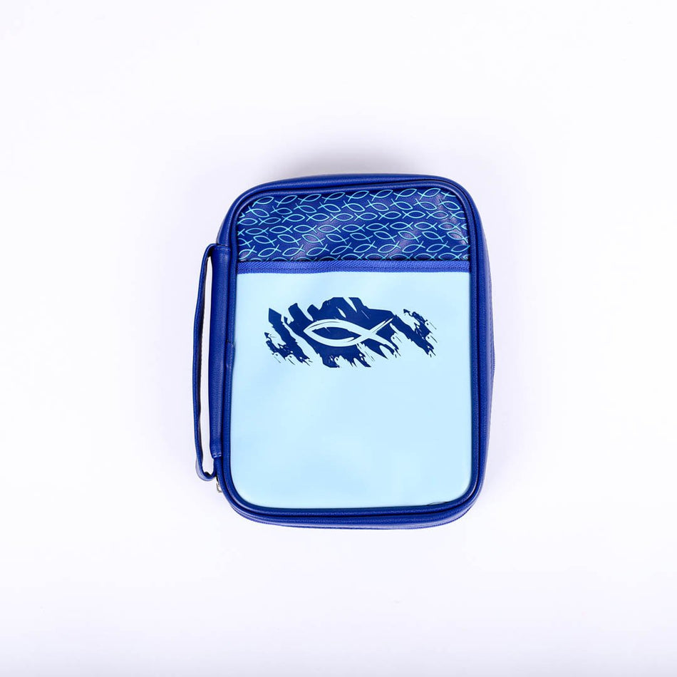 Bible Cover Imitation Leather Swash Fish  2-Tone Blue Lg