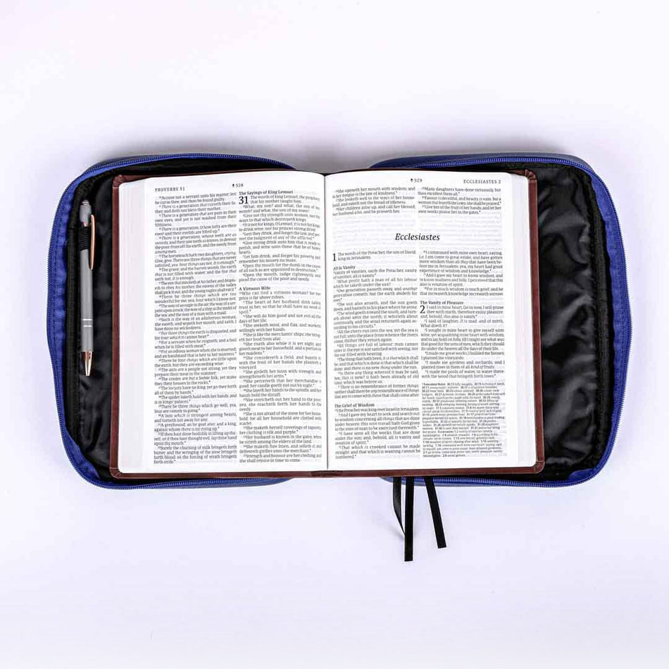Bible Cover Imitation Leather Swash Fish  2-Tone Blue Lg