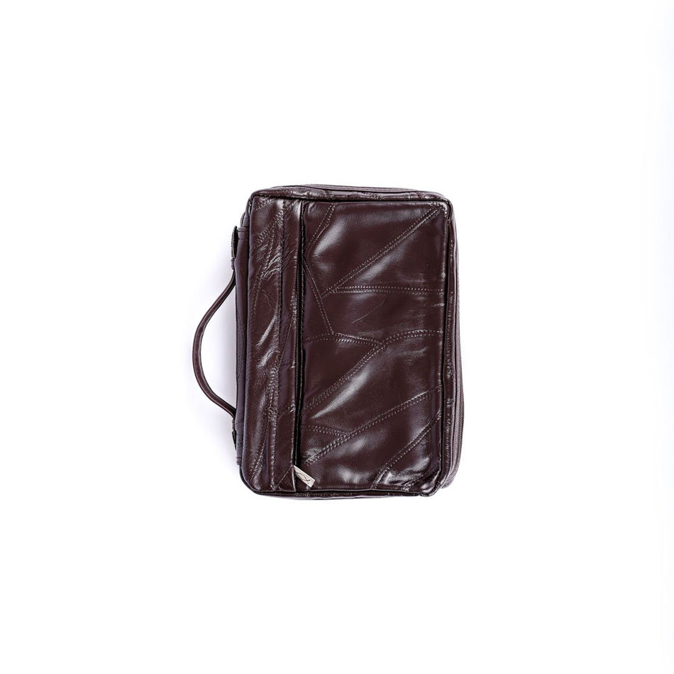 BIBLE COVER LEATHER PATCHWORK BROWN L