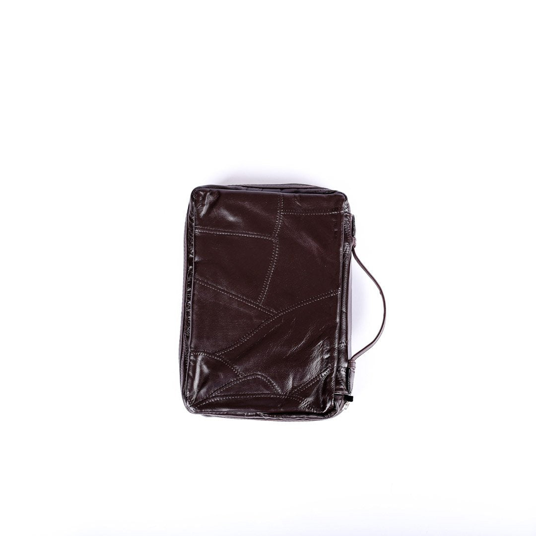 BIBLE COVER LEATHER PATCHWORK BROWN L