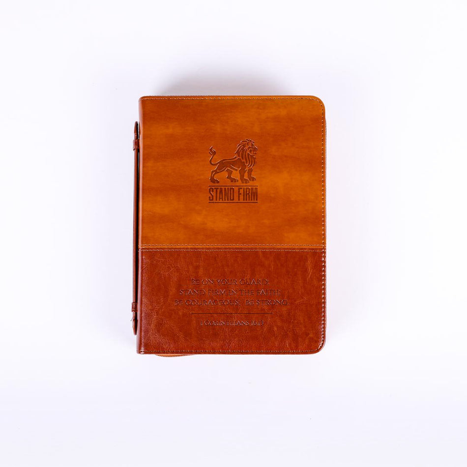 Bible Cover Imitation Leather Stand Firm 2-Tone Brown L