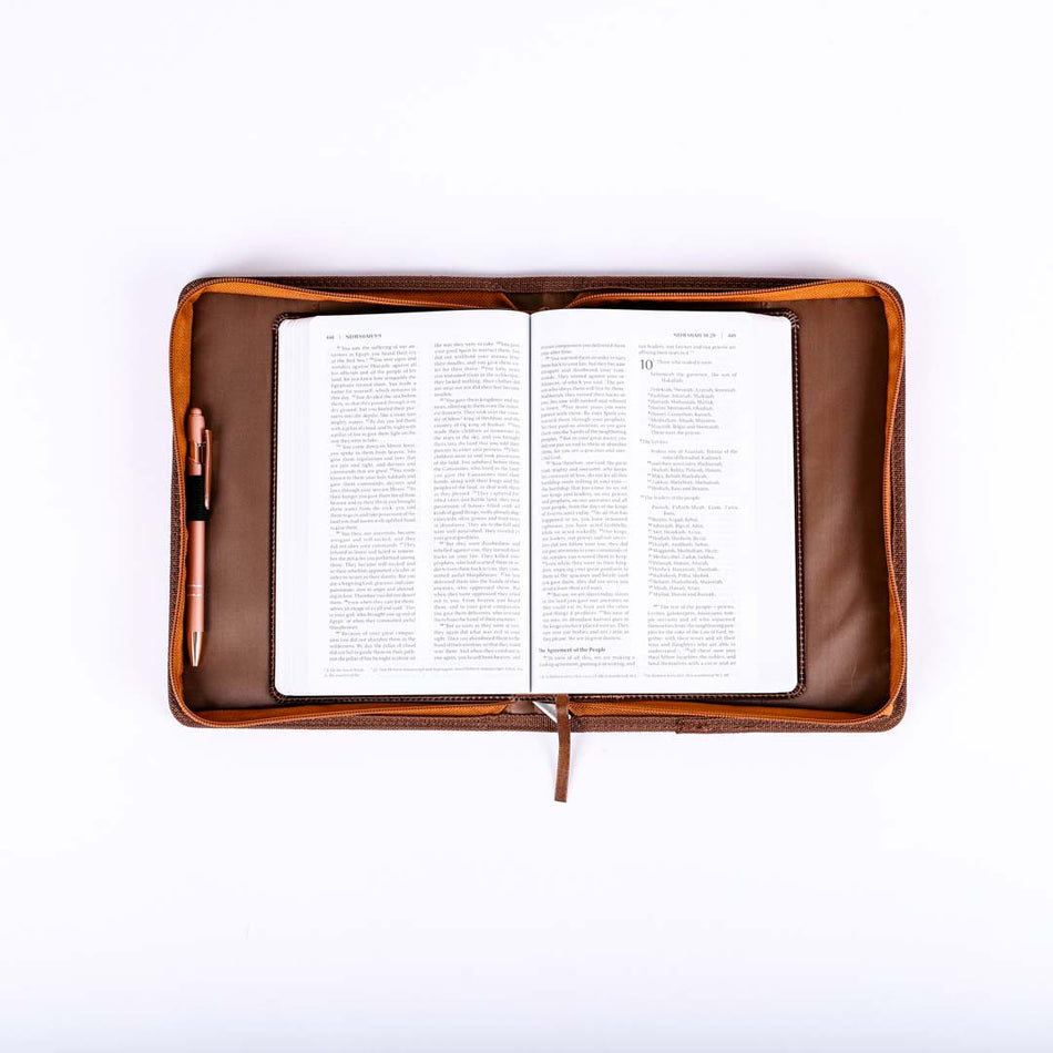 Bible Cover Imitation Leather Stand Firm 2-Tone Brown L