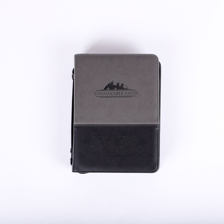 Bible Cover Imitation Leather Unshakable Faith Grey/Black L