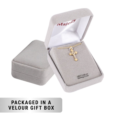 NECKLACE 2 TONE ORNATE CROSS GOLD OVER STERLING 18"