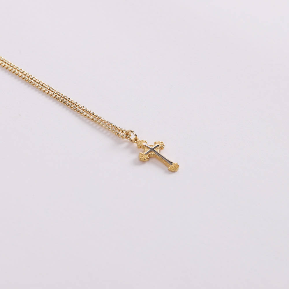 NECKLACE 2 TONE ORNATE CROSS GOLD OVER STERLING 18"