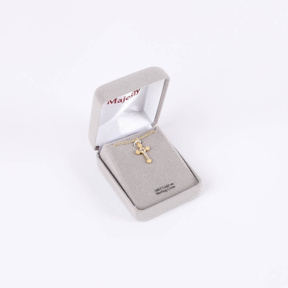NECKLACE 2 TONE ORNATE CROSS GOLD OVER STERLING 18"