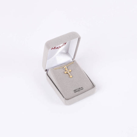 NECKLACE 2 TONE ORNATE CROSS GOLD OVER STERLING 18"