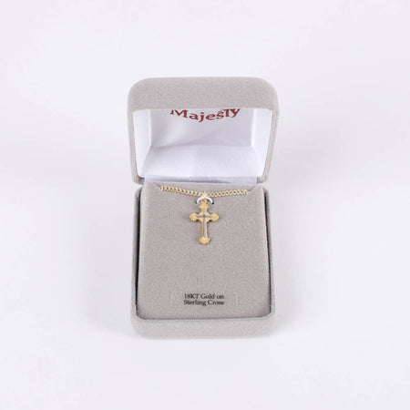 NECKLACE 2 TONE ORNATE CROSS GOLD OVER STERLING 18"