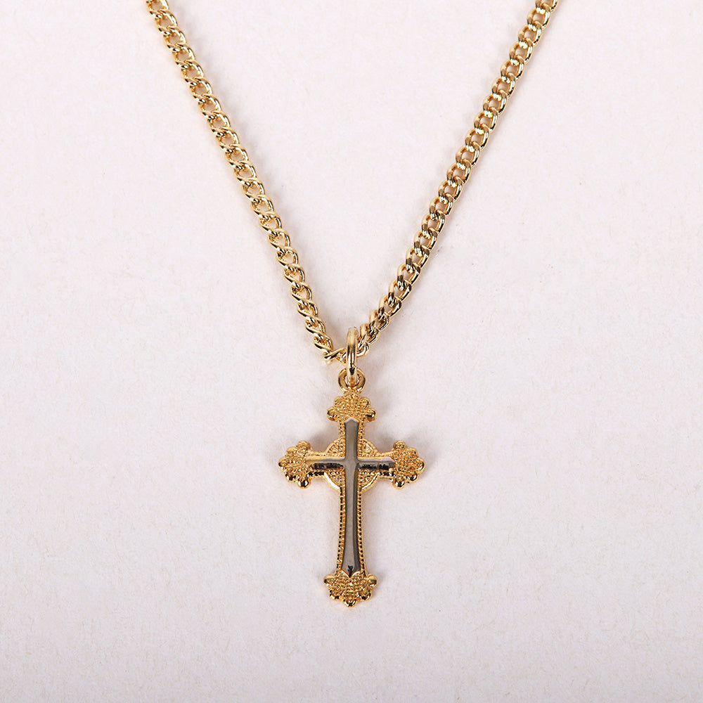 NECKLACE 2 TONE ORNATE CROSS GOLD OVER STERLING 18"
