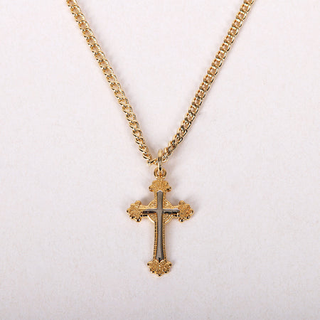 NECKLACE 2 TONE ORNATE CROSS GOLD OVER STERLING 18"