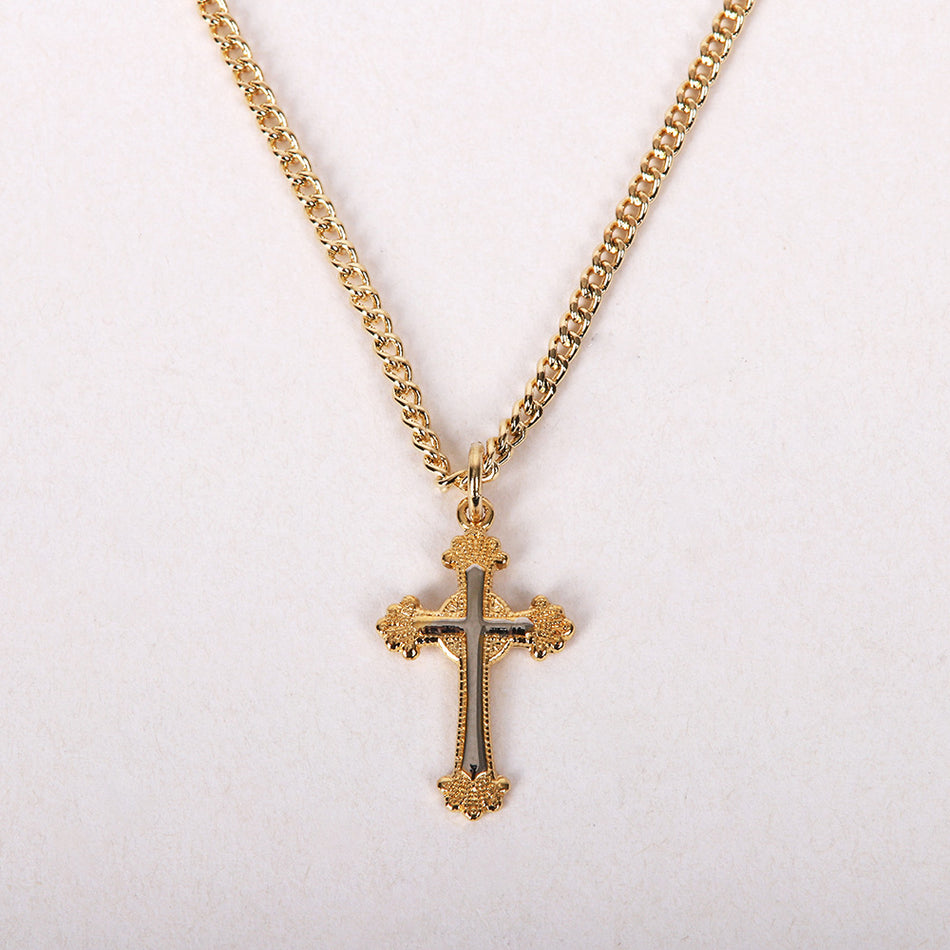 NECKLACE 2 TONE ORNATE CROSS GOLD OVER STERLING 18"