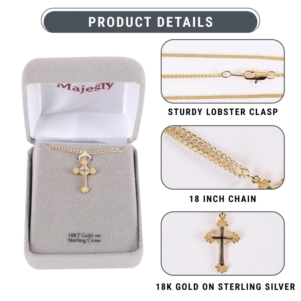 NECKLACE 2 TONE ORNATE CROSS GOLD OVER STERLING 18"