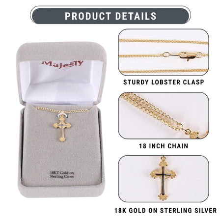 NECKLACE 2 TONE ORNATE CROSS GOLD OVER STERLING 18"