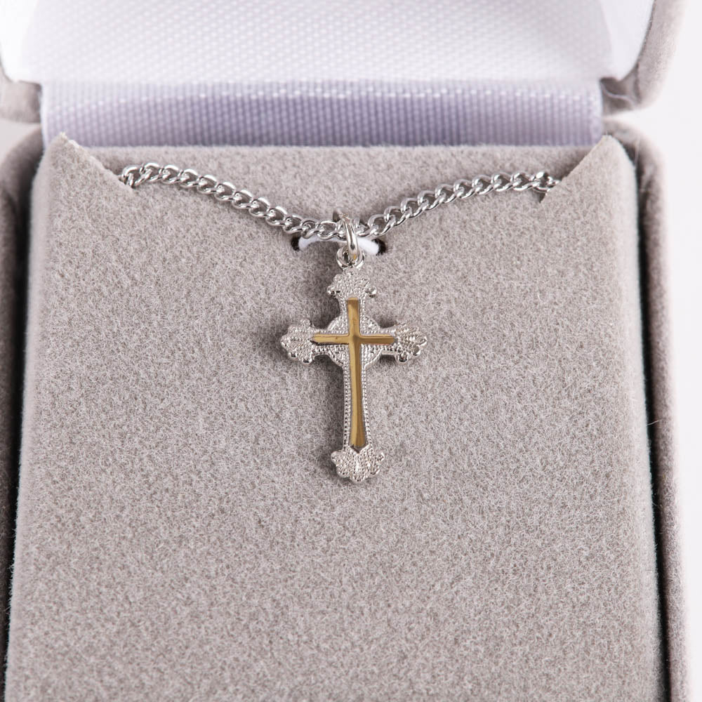 NECKLACE 2 TONE CROSS STERLING 16-17"