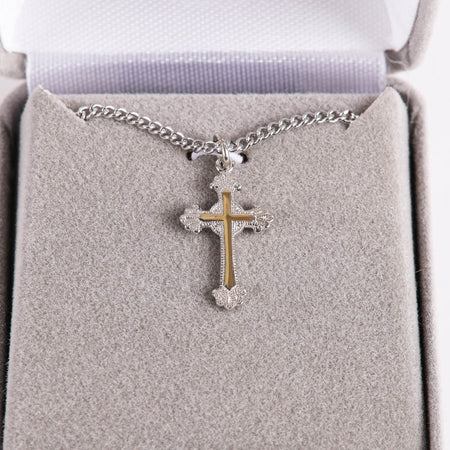 NECKLACE 2 TONE CROSS STERLING 16-17"