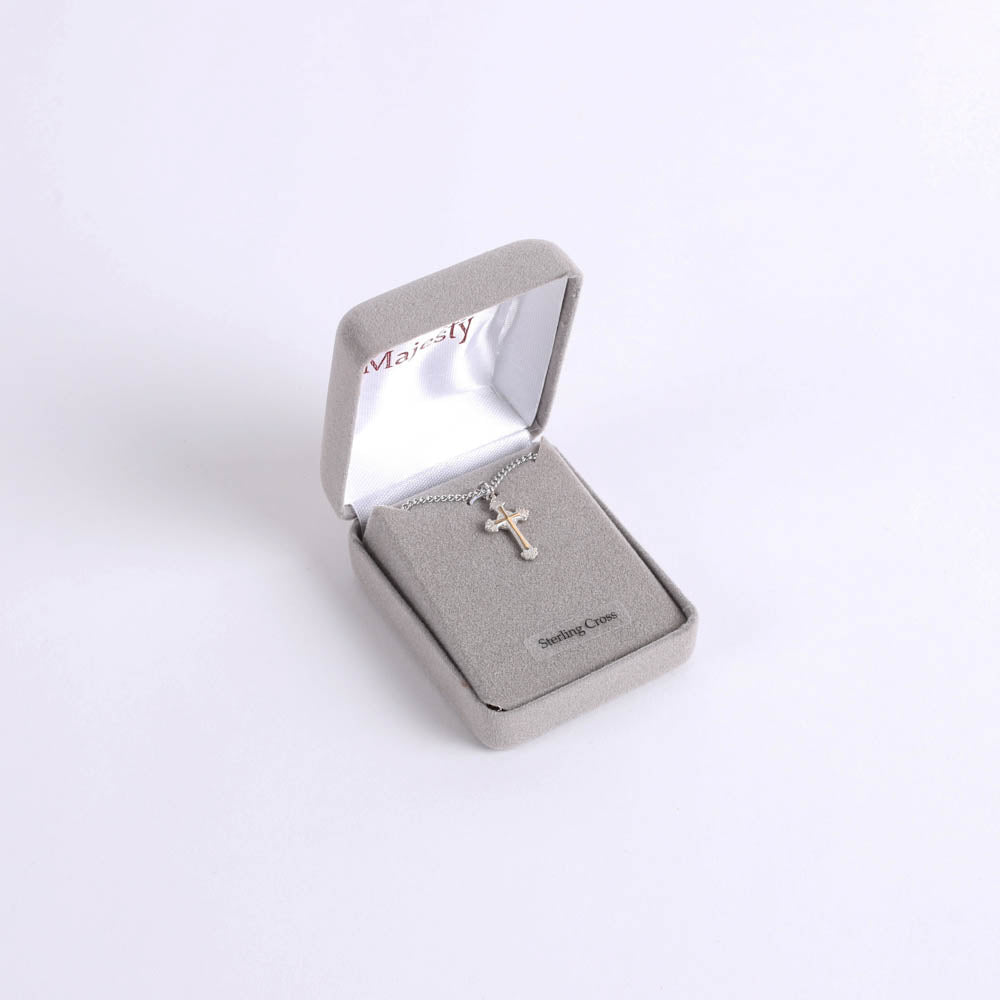 NECKLACE 2 TONE CROSS STERLING 16-17"