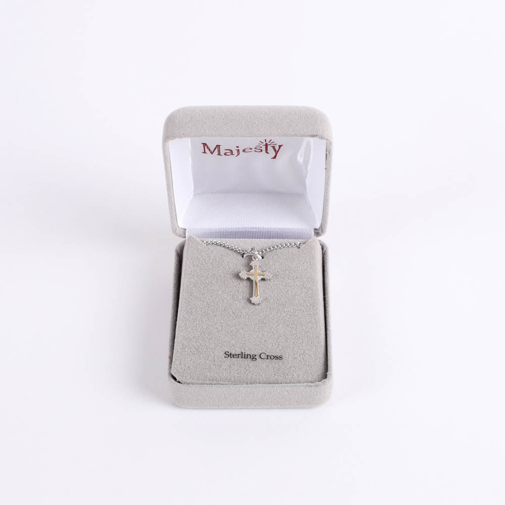 NECKLACE 2 TONE CROSS STERLING 16-17"