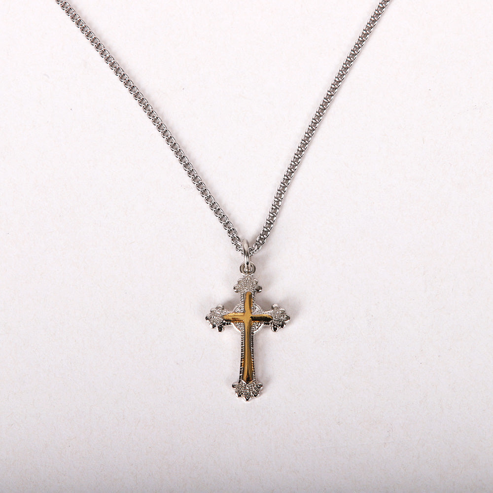NECKLACE 2 TONE CROSS STERLING 16-17"
