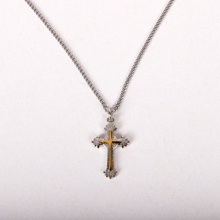 NECKLACE 2 TONE CROSS STERLING 16-17"