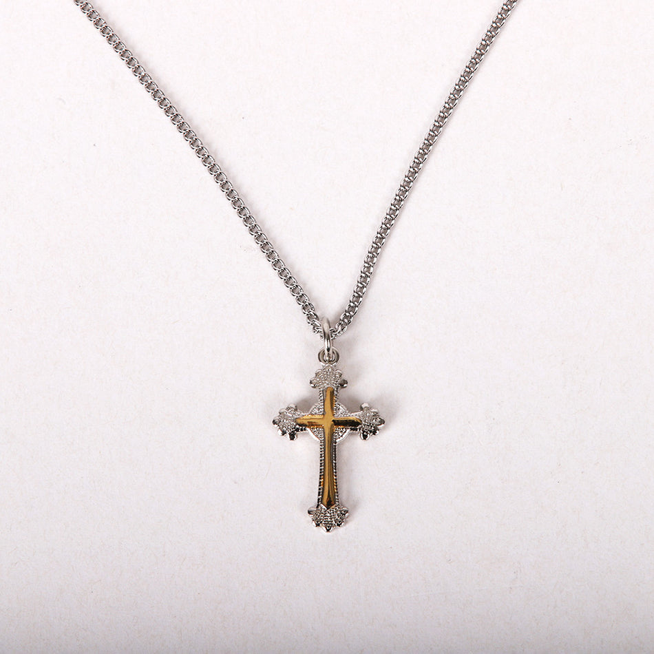 NECKLACE 2 TONE CROSS STERLING 16-17"