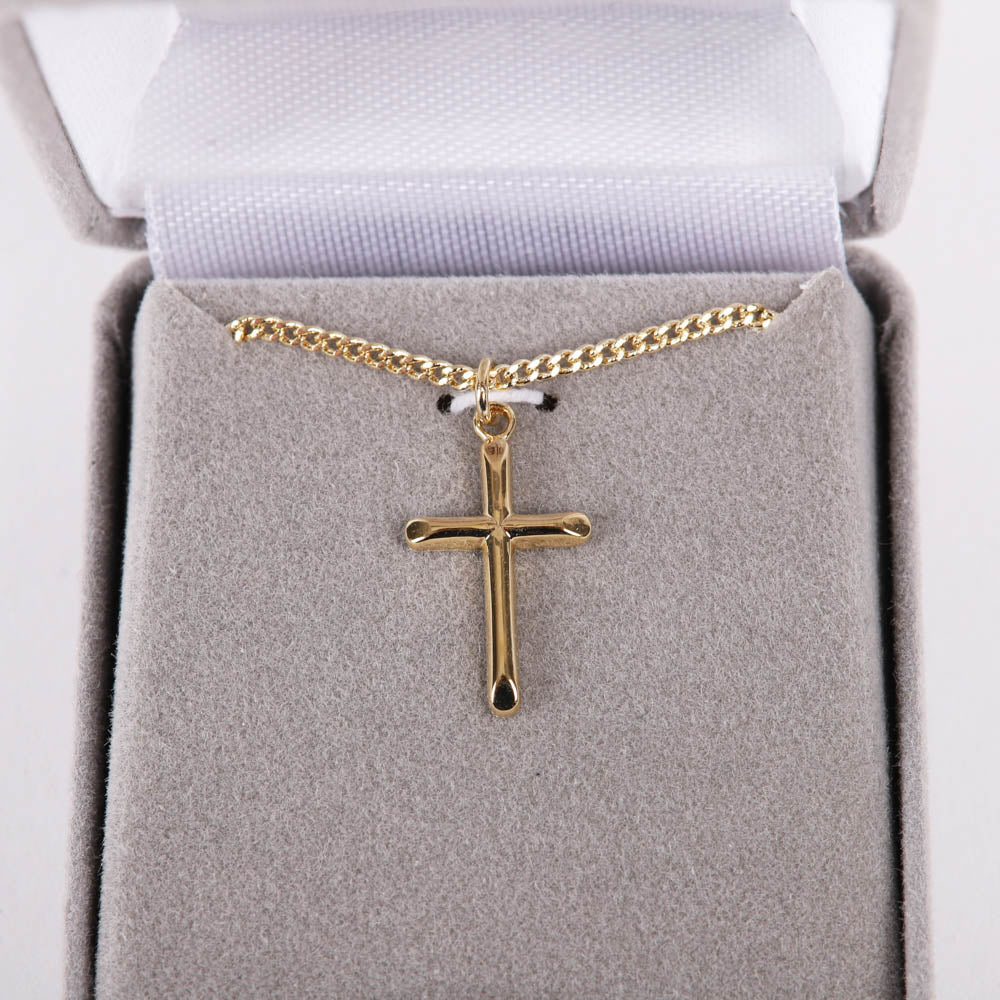NECKLACE CROSS GOLD OVER STERLING 18"