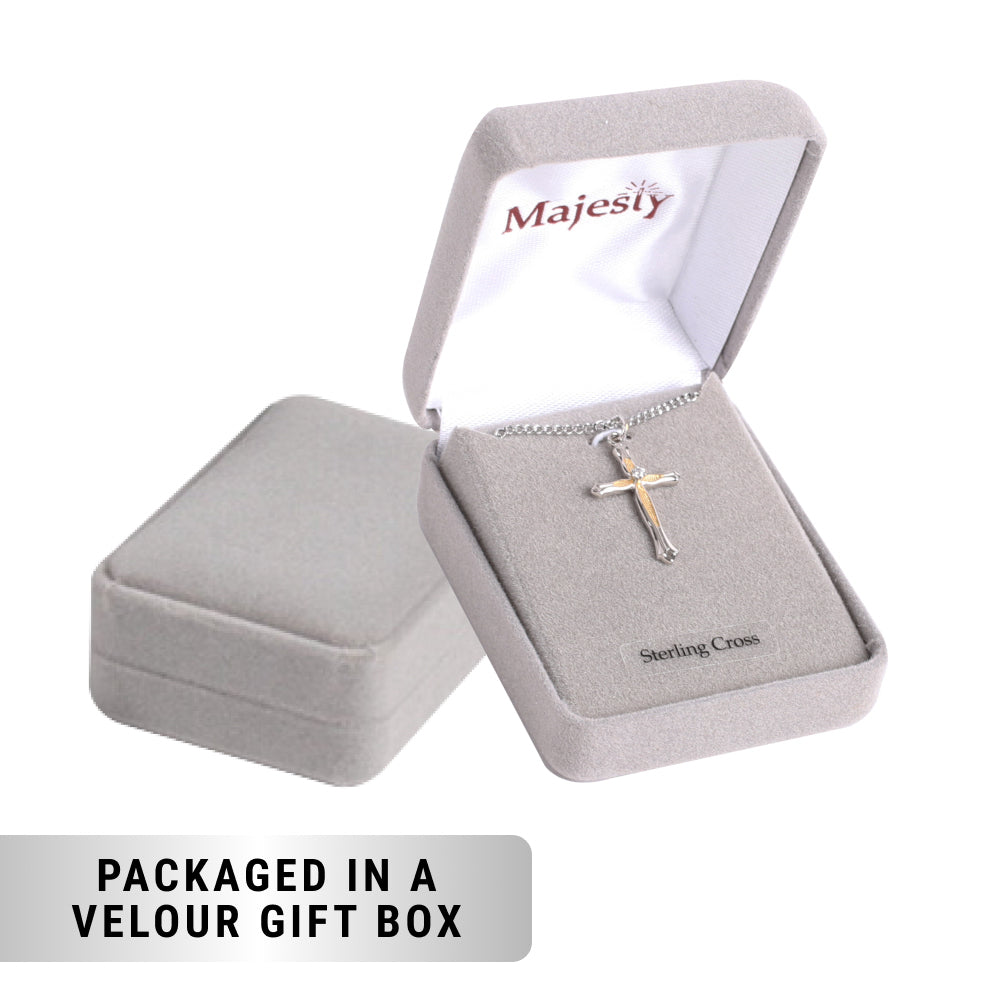 NECKLACE 2 TONE CROSS ZIRCON CRYSTAL STERLING 18"