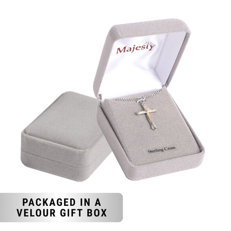 NECKLACE 2 TONE CROSS ZIRCON CRYSTAL STERLING 18"