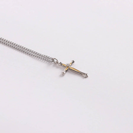 NECKLACE 2 TONE CROSS ZIRCON CRYSTAL STERLING 18"