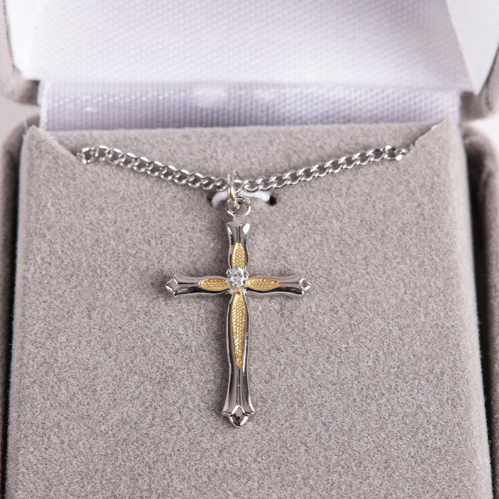 NECKLACE 2 TONE CROSS ZIRCON CRYSTAL STERLING 18"