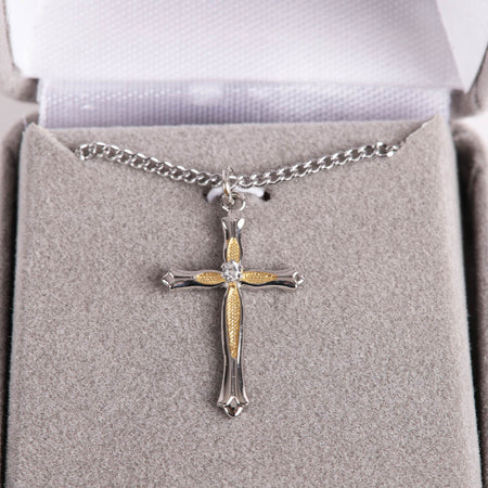 NECKLACE 2 TONE CROSS ZIRCON CRYSTAL STERLING 18"
