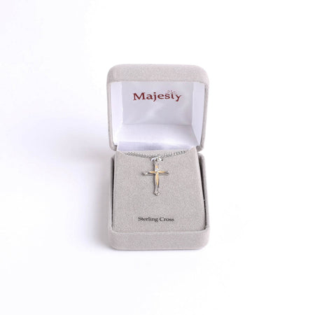 NECKLACE 2 TONE CROSS ZIRCON CRYSTAL STERLING 18"